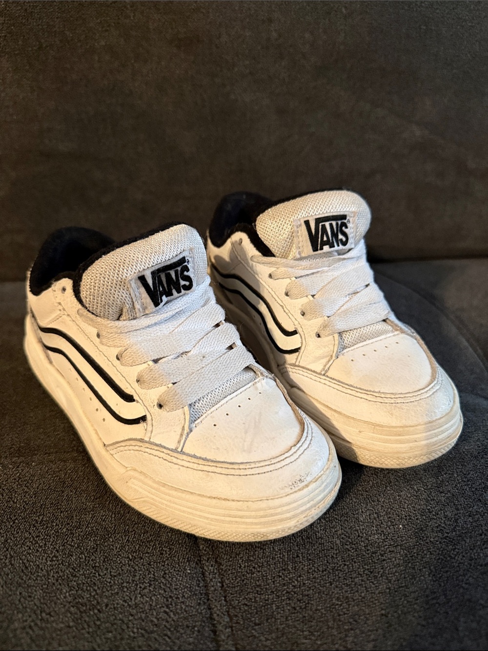 Vans Kids White Sneakers with Black Side Stripe